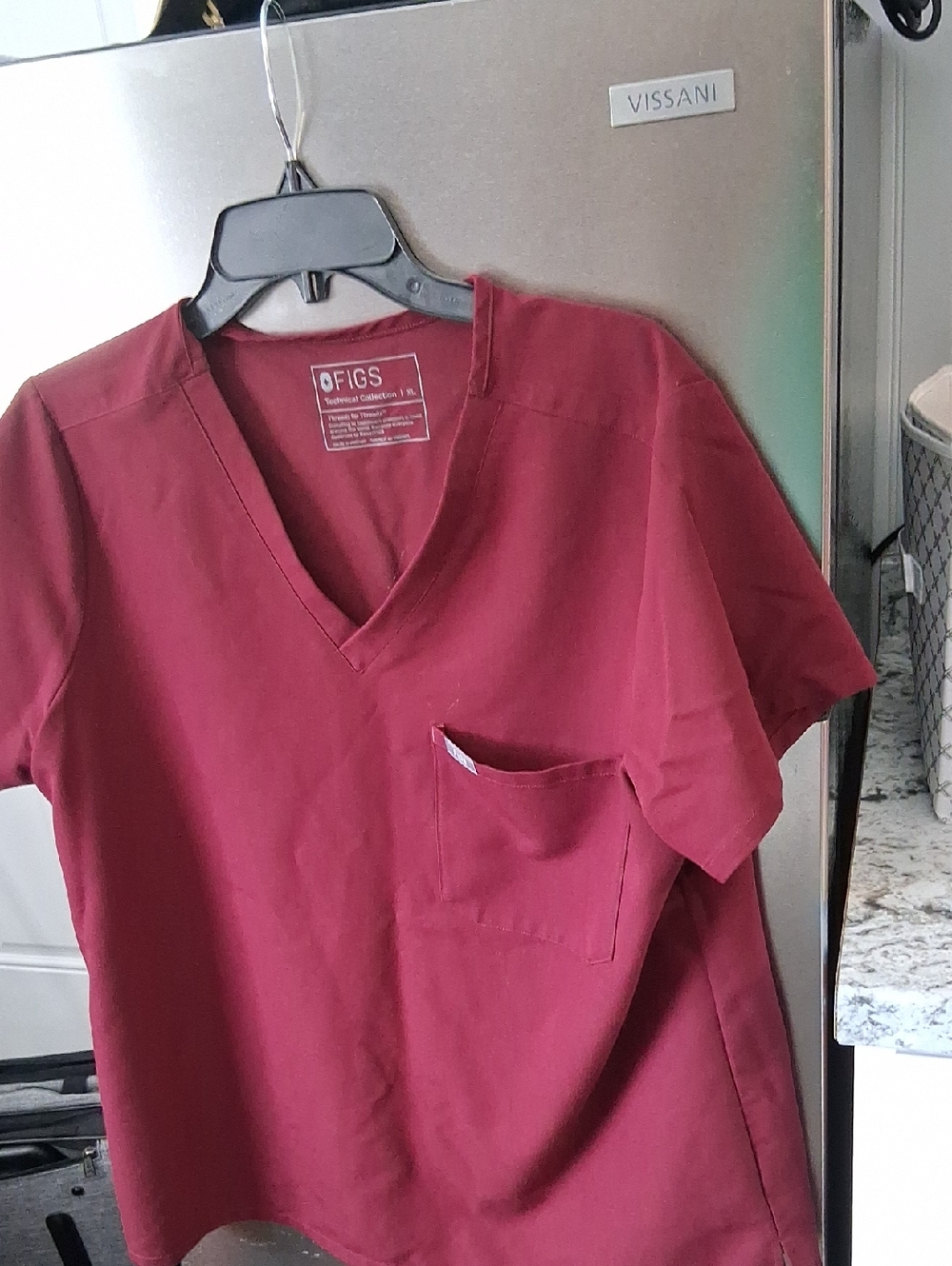 FIGS V-neck Scrub Top in Wine Red